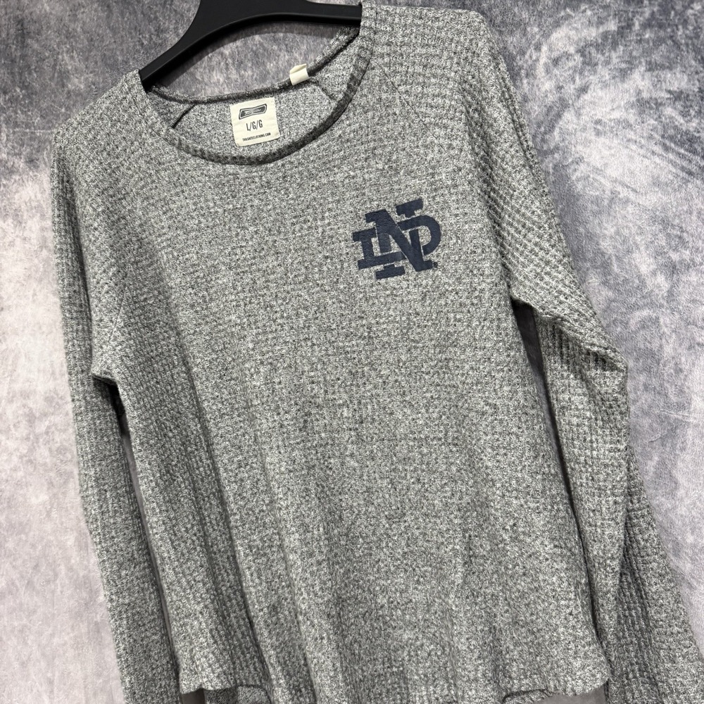 Tailgate Notre Dame Fighting Irish Womens L Gray Waffle Knit Long Sleeve Shirt